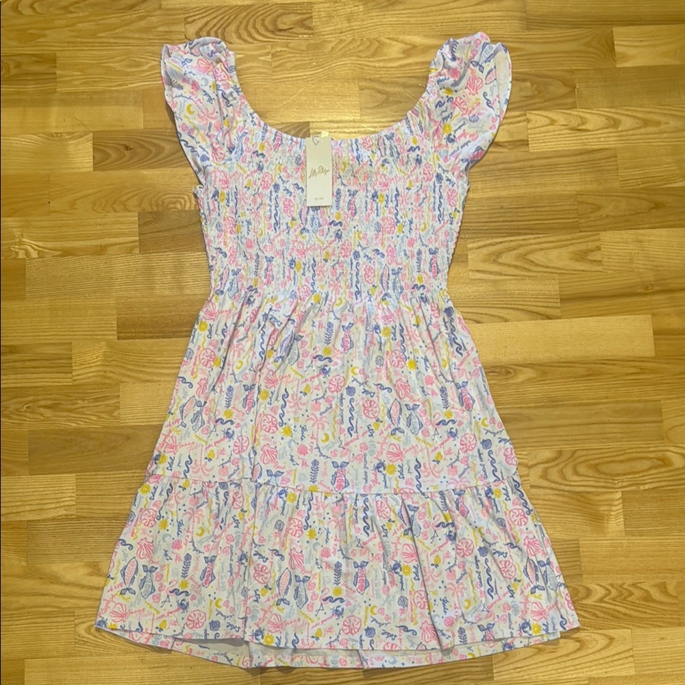 Lilly Pulitzer Blue and Pink Puff Sleeve Sundress